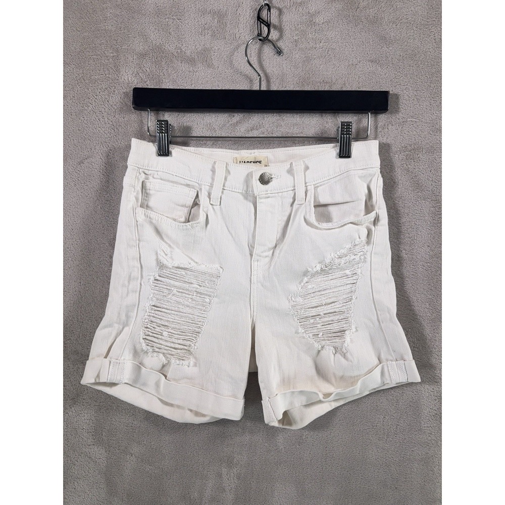 L'AGENCE Denim Shorts Womens 24 White Distressed Cuffed High Rise Designer